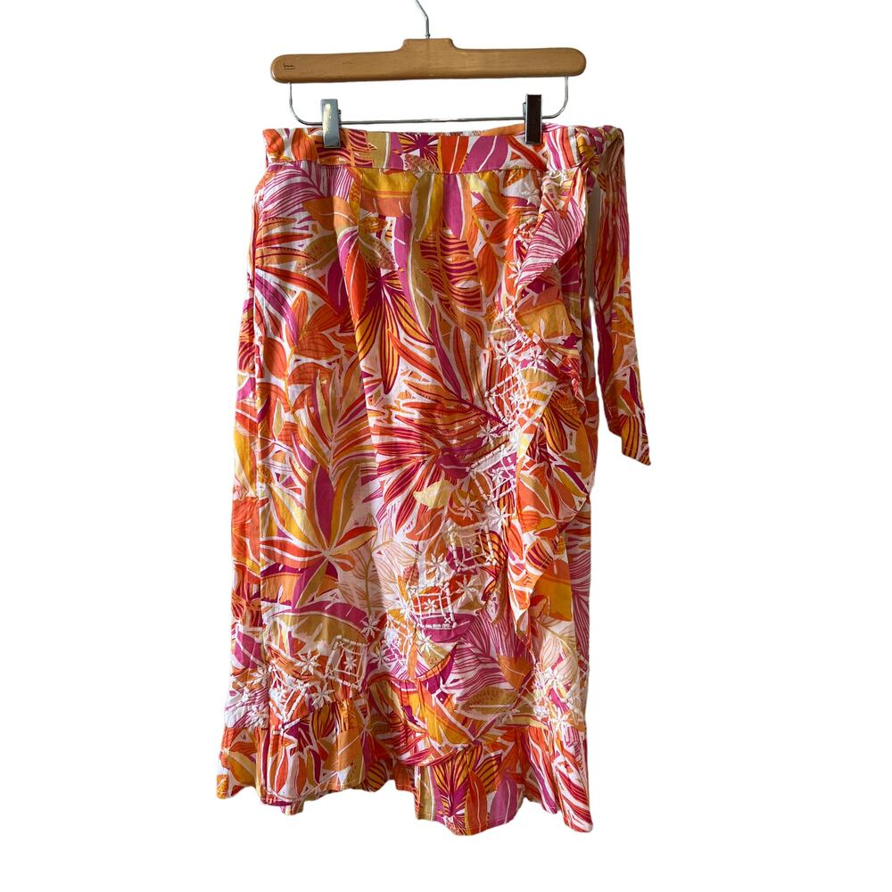 C&C California tropical print faux wrap skirt Sunset L